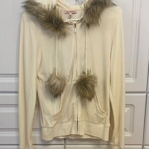 Juicy Couture Cream Hoodie with Faux Fur Trim